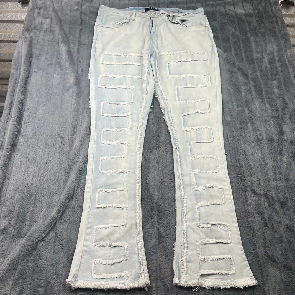 Arketype Mens Light Wash Distressed Maze Frayed Flare Jeans Size 38 Streetwear